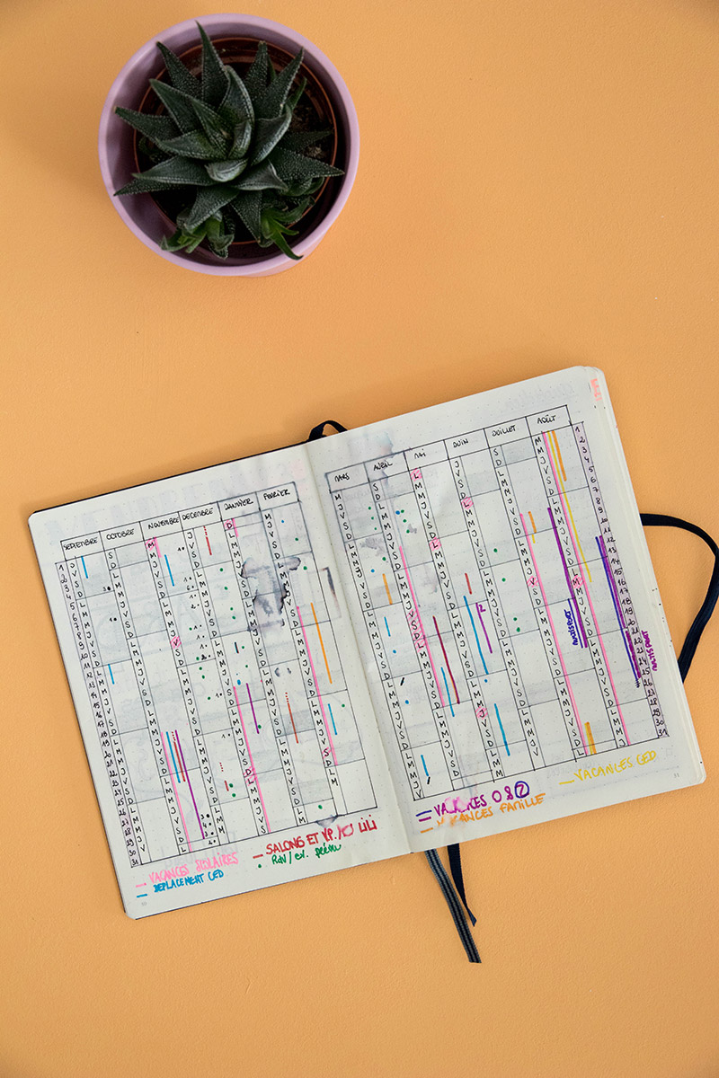 Planning annuel - calendex dans mon bullet journal / Avril sur un fil