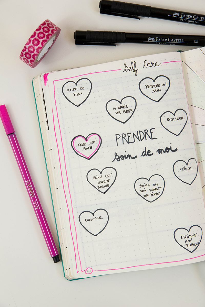 Bullet journal et bien-être : page self care - Avril sur un fil