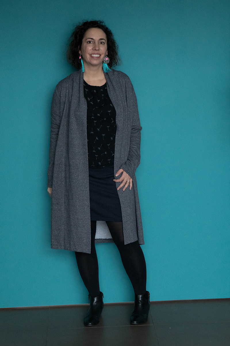 Tenue 7 : jupe Brume, tunique et gilet Cannelle - Avril sur un fil